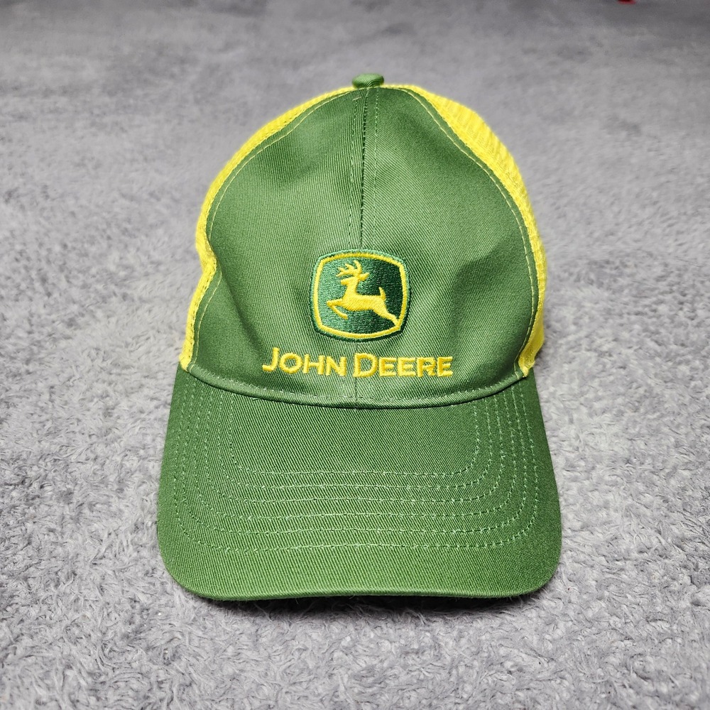 John Deere Mens OSFM Trucker Hat Green Yellow Mesh Snapback Logo Cap